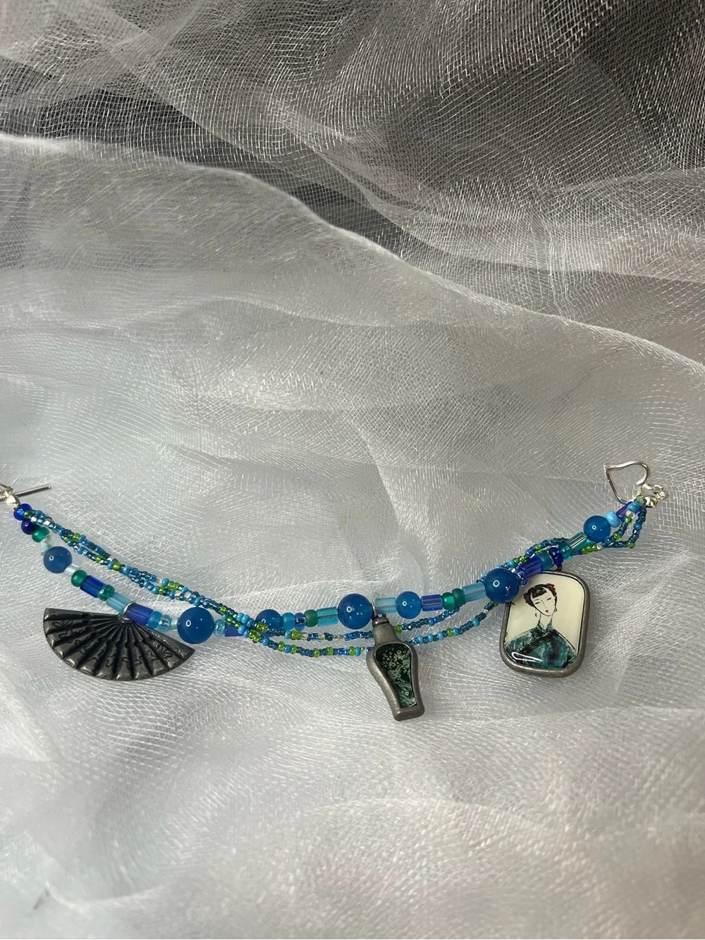 Artisan Glass Bead Charm Bracelet - Asian Inspired Charms (FL1118)